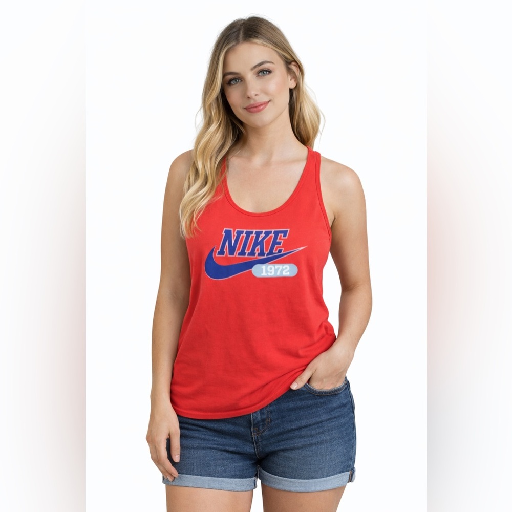 NWT - NIKE Ladies Orange with Blue‎ Logo SwooshTank